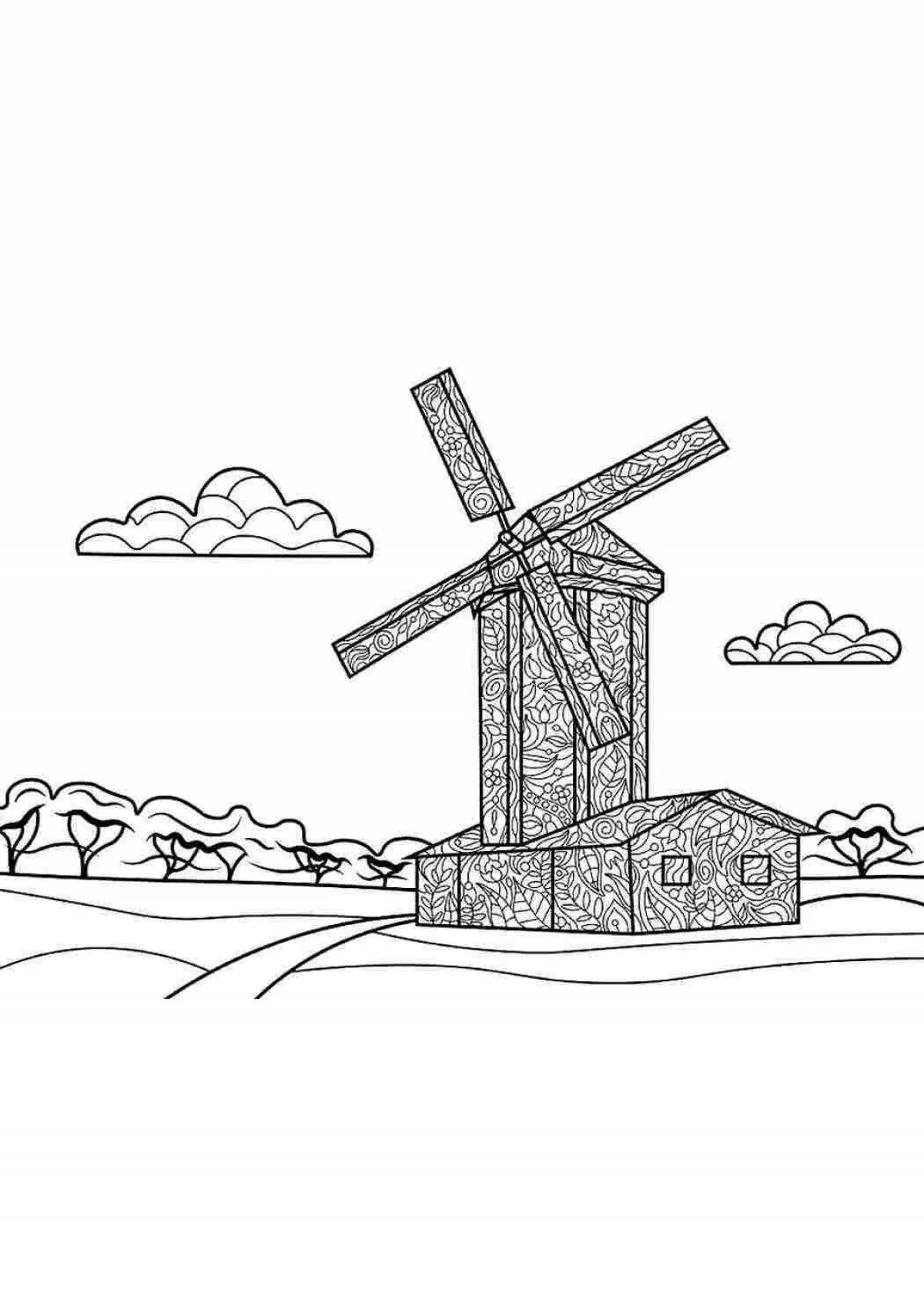 Раскраска ветряная мельница в Тарханах