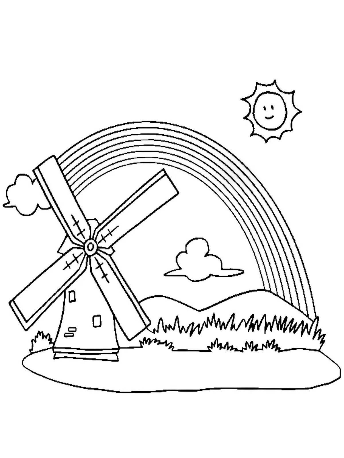 Ветряная мельница раскраска для детей