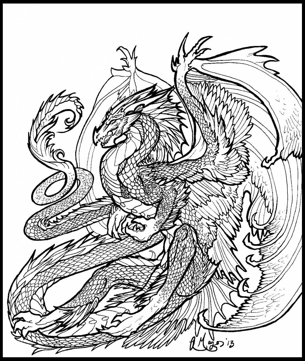 Majestic coloring anti-stress dragons