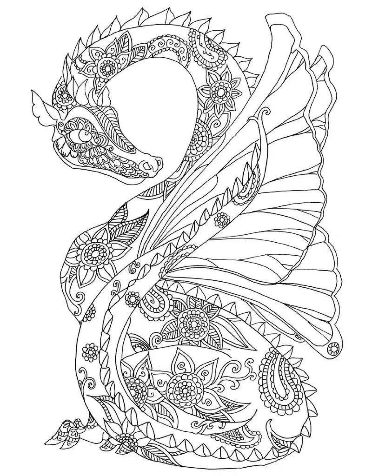 Radiant coloring page anti-stress dragons