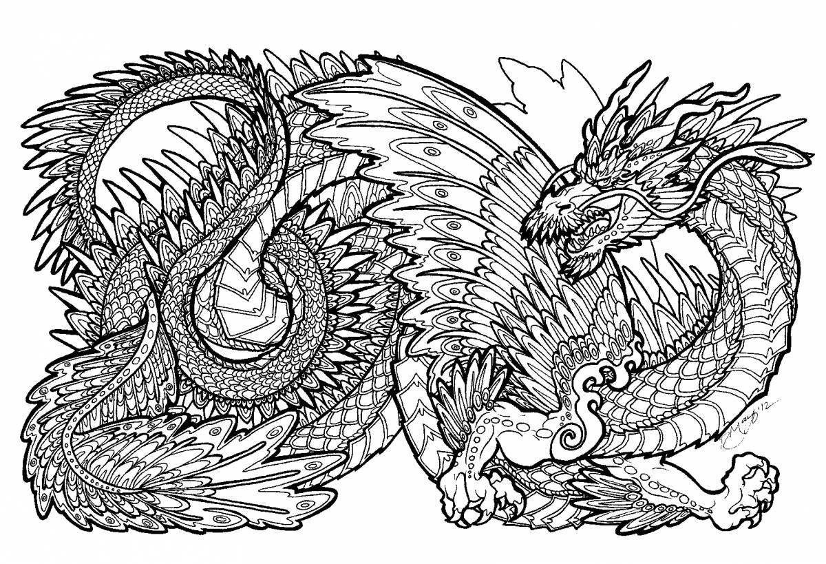 Elegant anti-stress dragon coloring pages