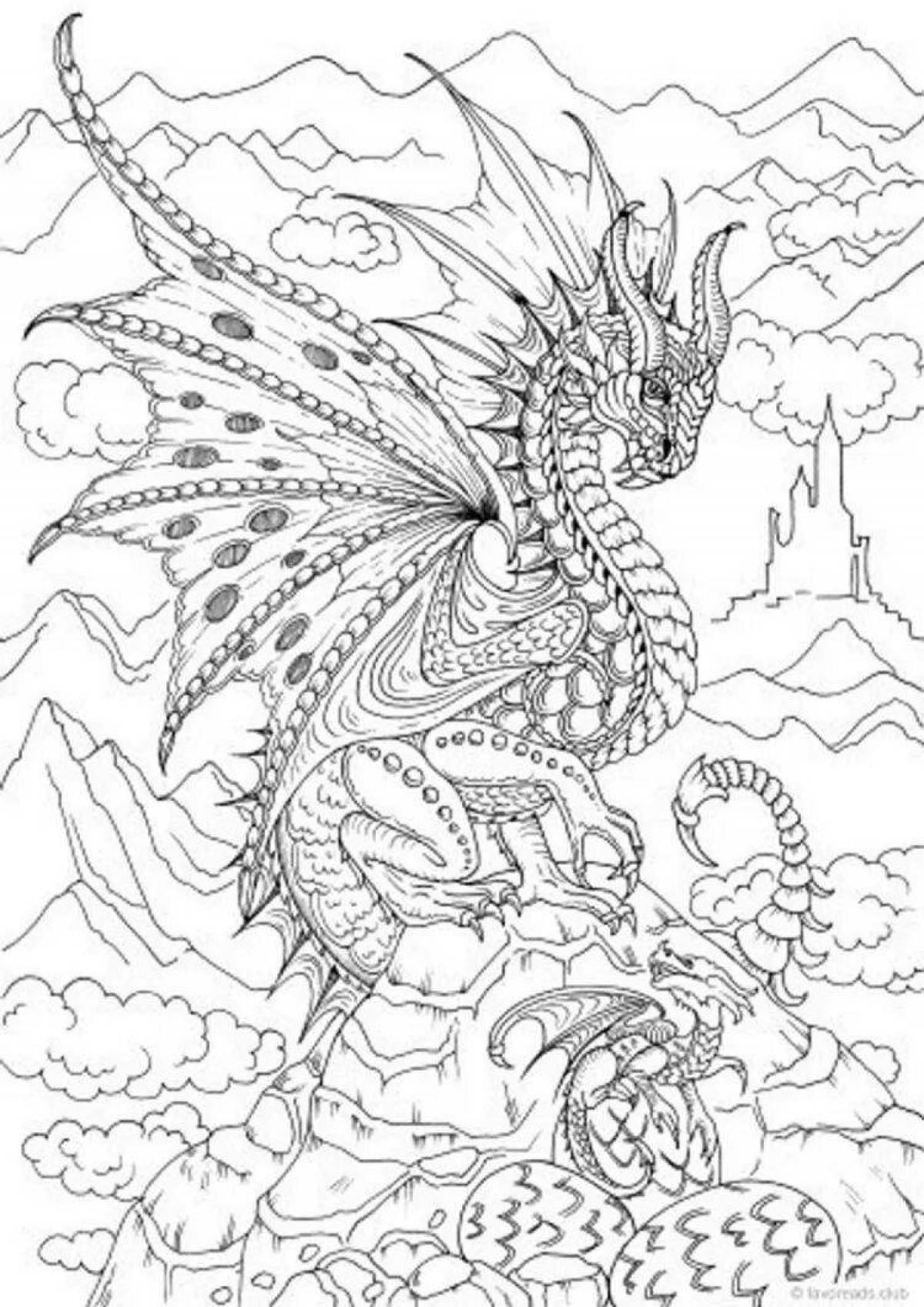 Wonderful coloring anti-stress dragons