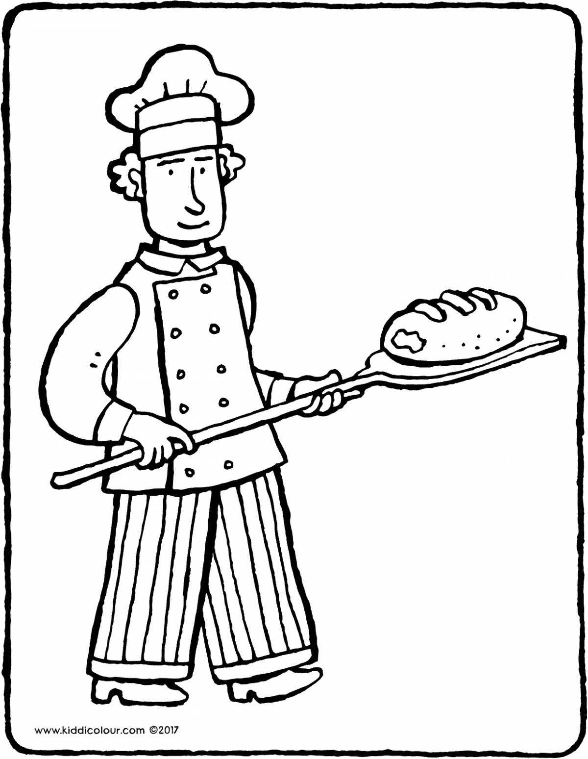 Coloring page happy baker baking bread