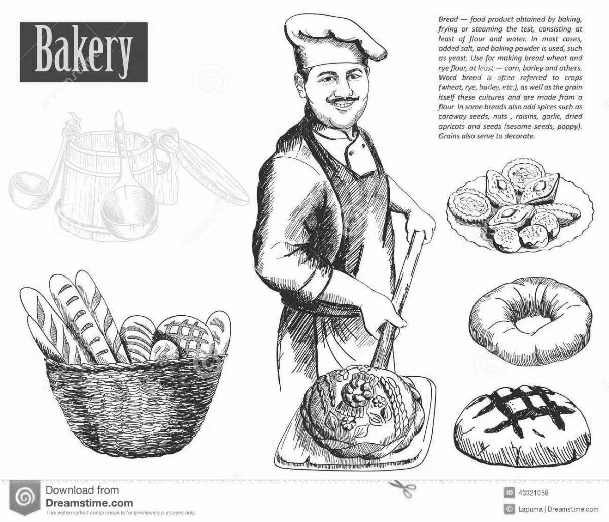 Coloring page fresh baker baking bread