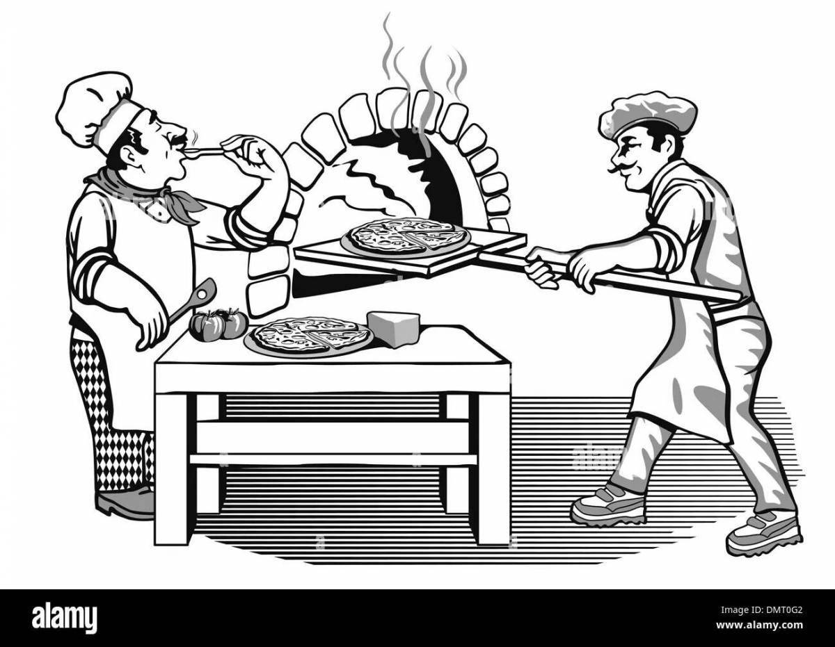 Coloring page appetizing baker baking bread