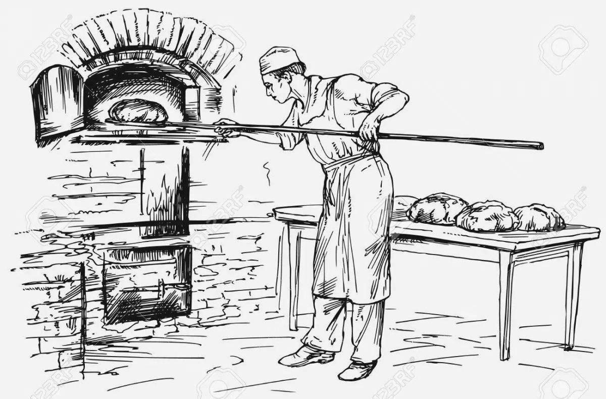 Раскраска питательный пекарь, выпекающий хлеб