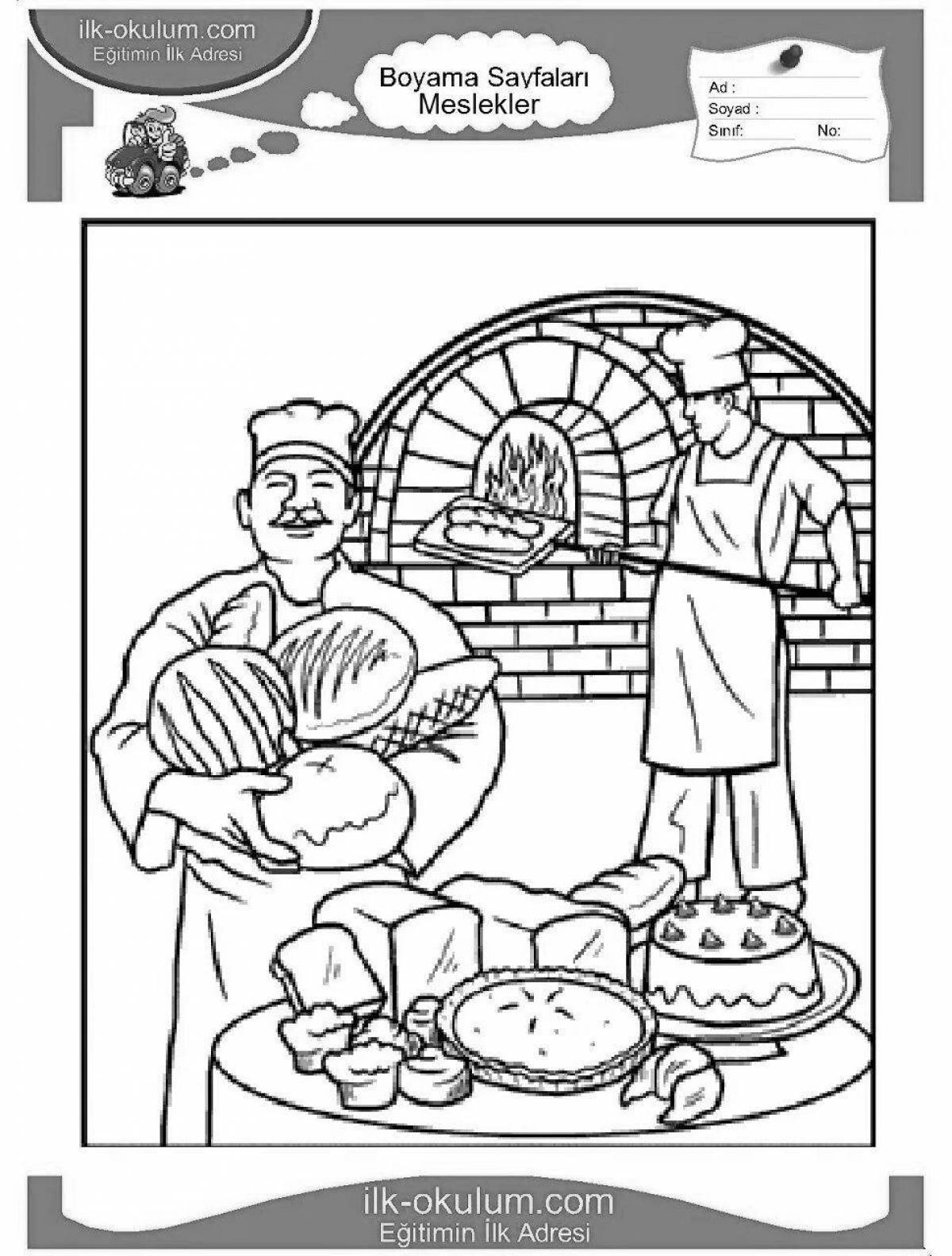 Coloring page attractive baker baking bread