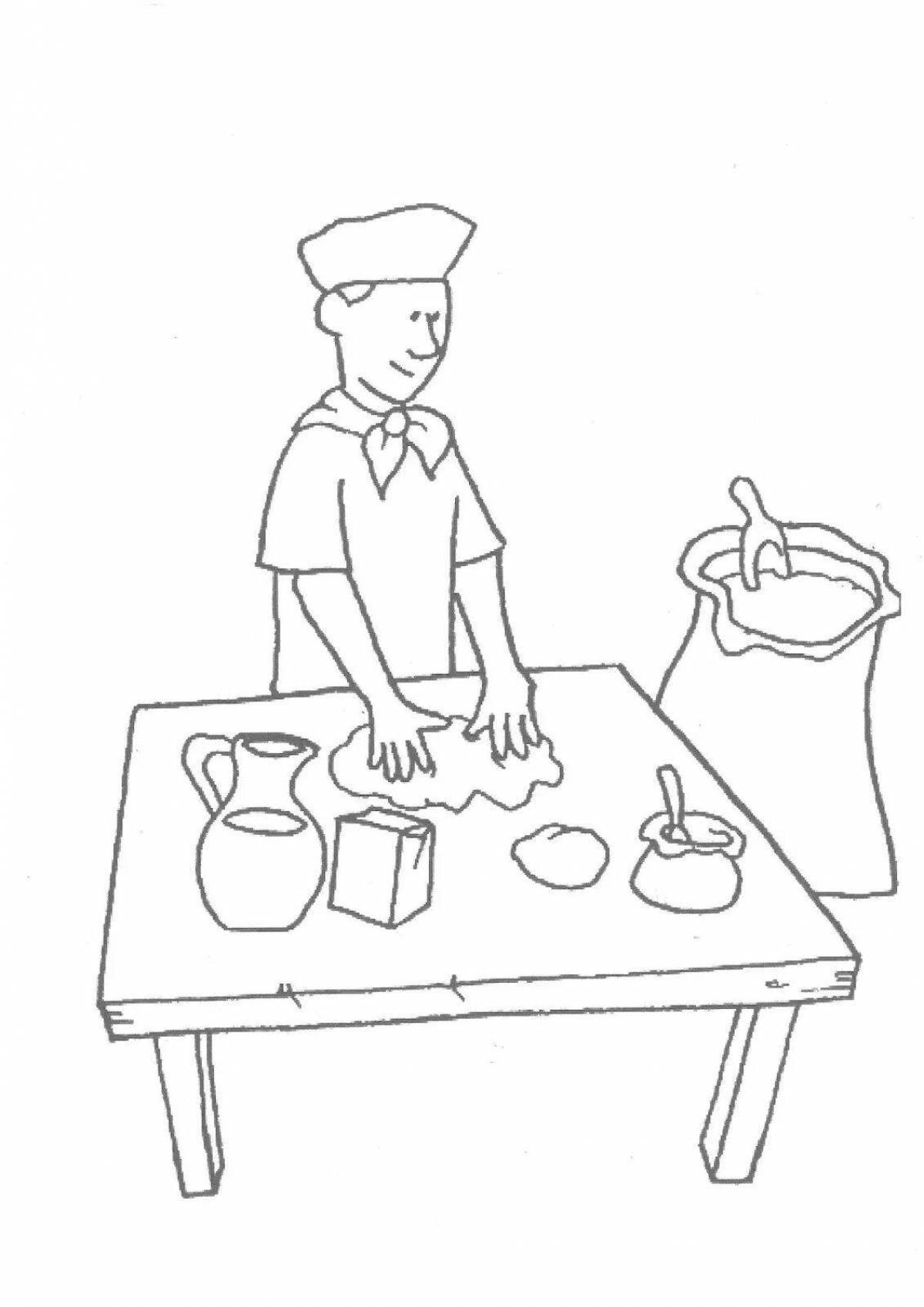 Coloring page charming baker baking bread