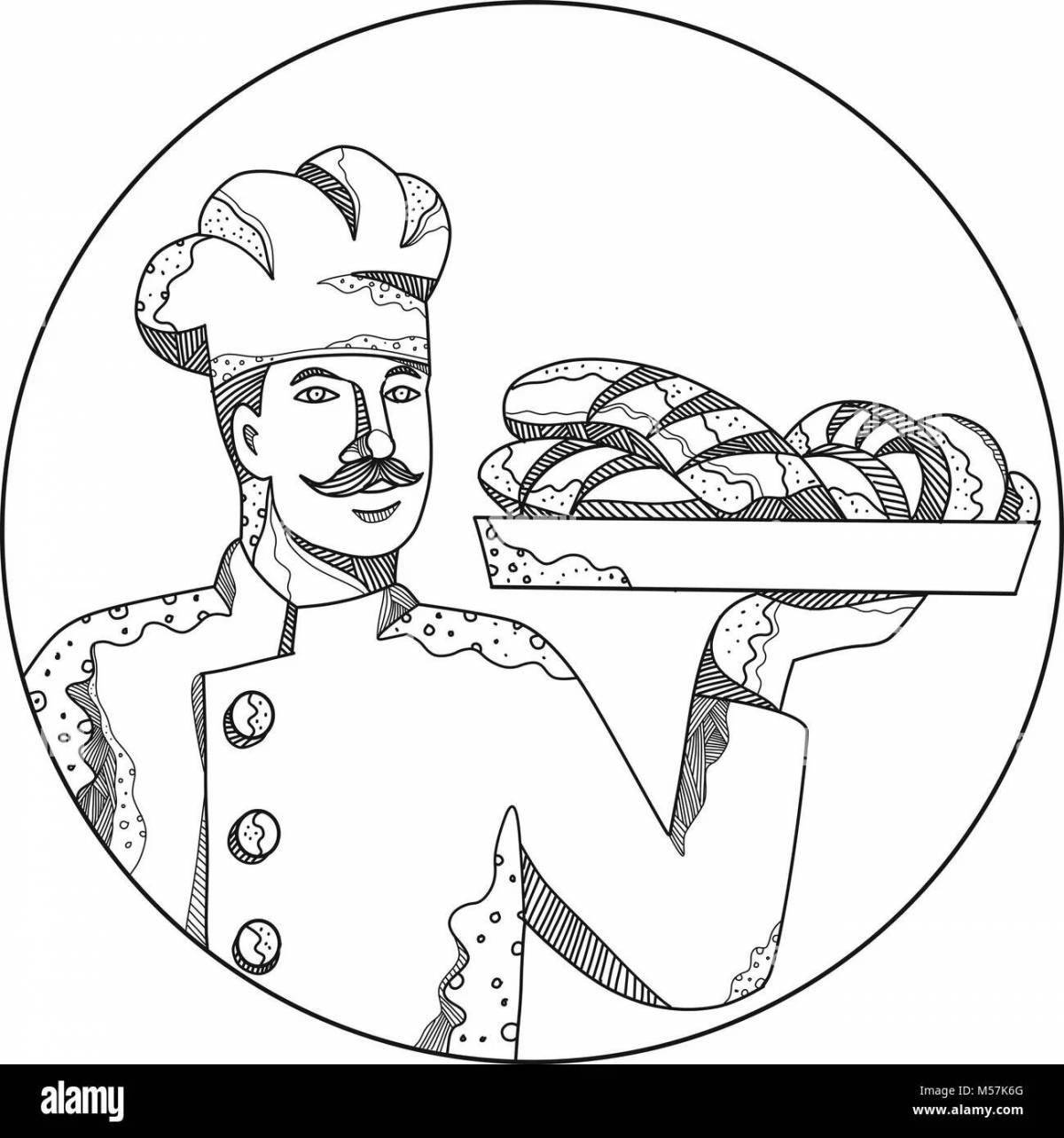 Coloring page nutritious baker baking bread