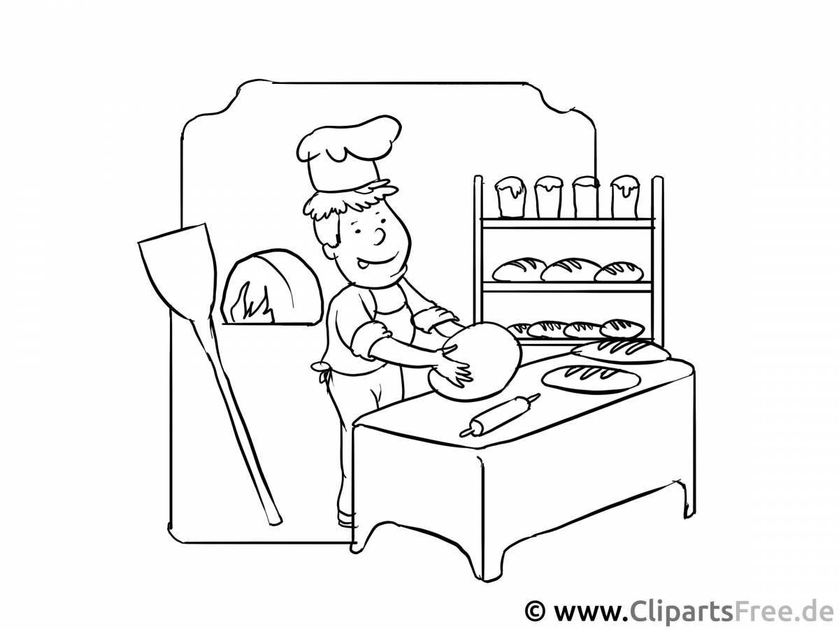 Coloring page juicy baker baking bread