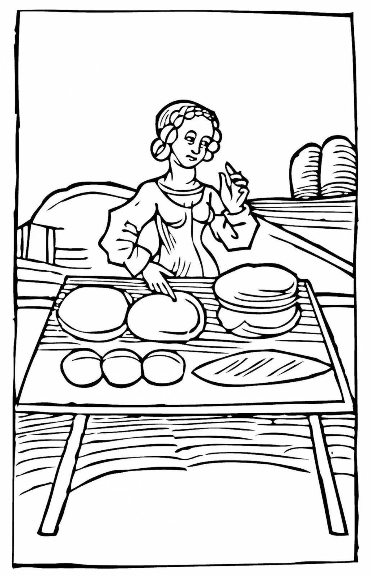 Coloring page delicious baker baking bread
