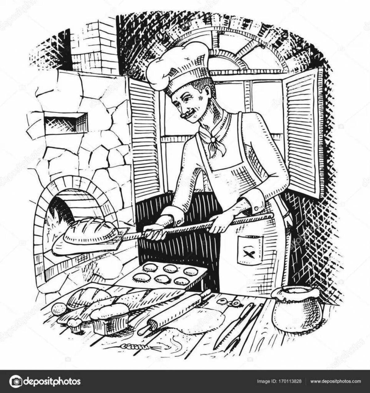 Coloring page spicy baker baking bread
