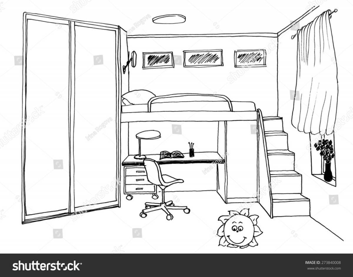 Colourful junior housing coloring page