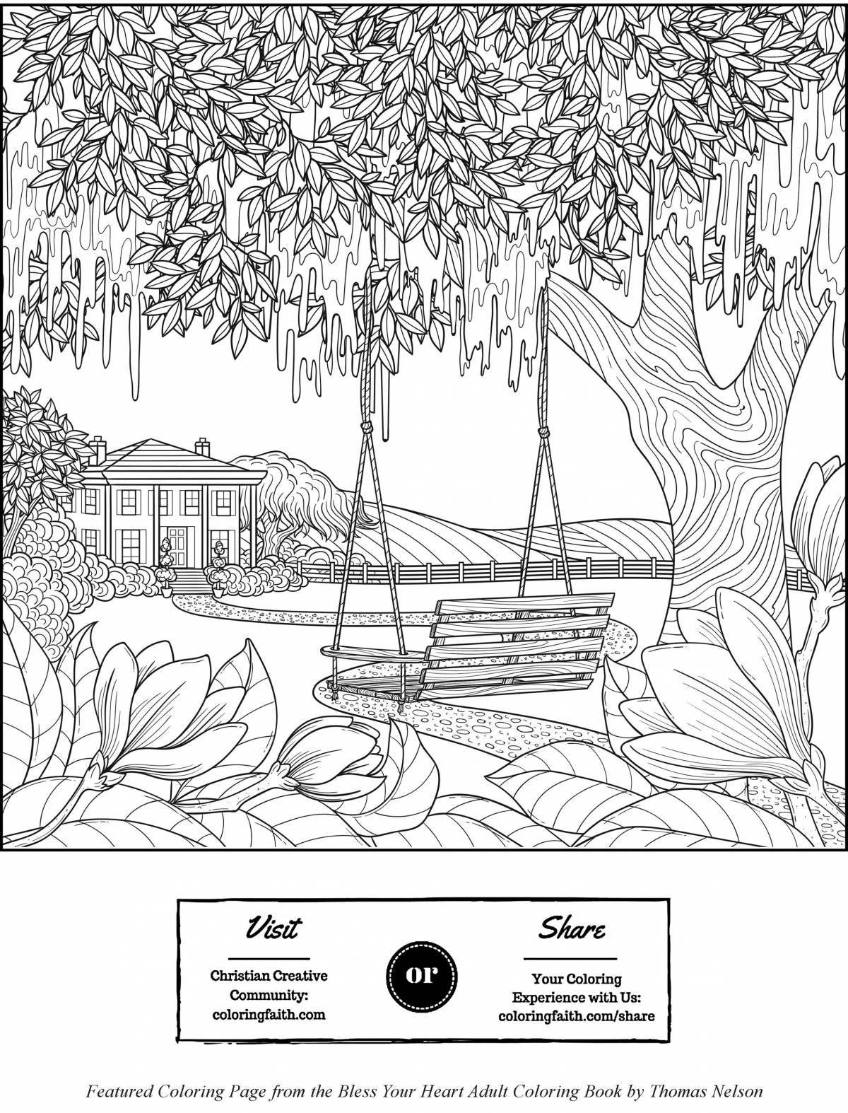 Great landscape coloring book for adults