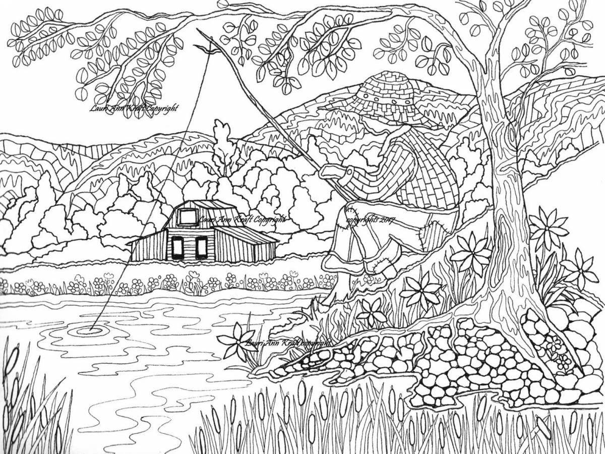 Glitter landscape coloring book for adults