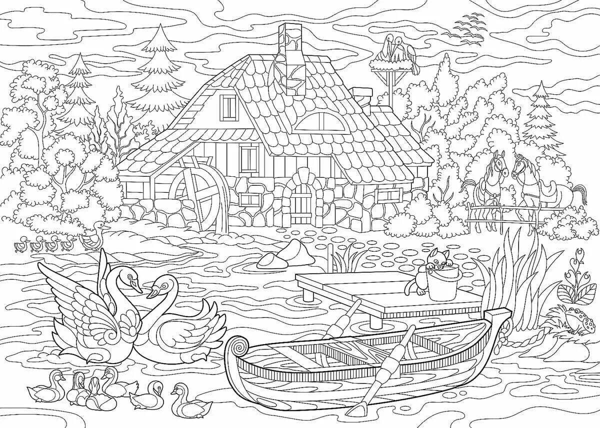Luxurious landscape coloring for adults