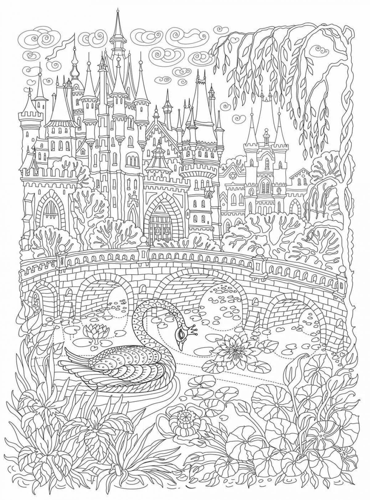 Exotic landscape coloring book for adults