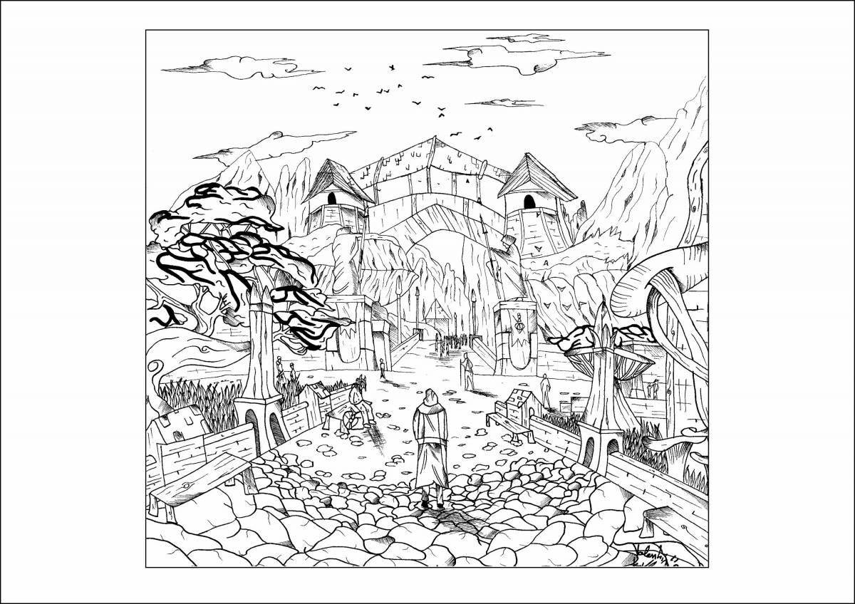 Calm landscape coloring for adults