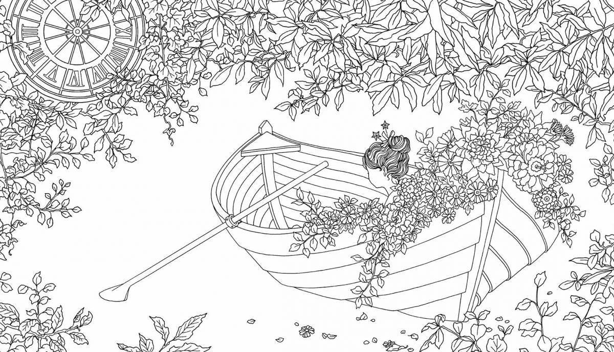 Peaceful coloring landscape for adults