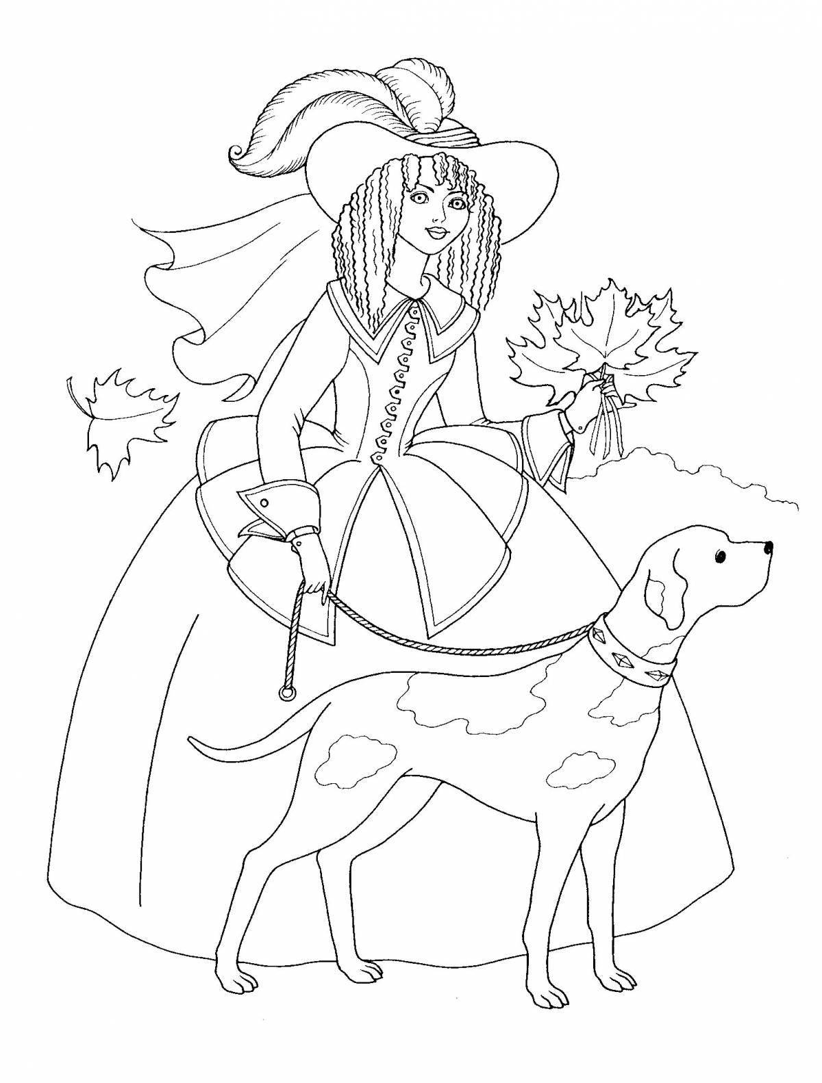 Shine coloring princess with a dog