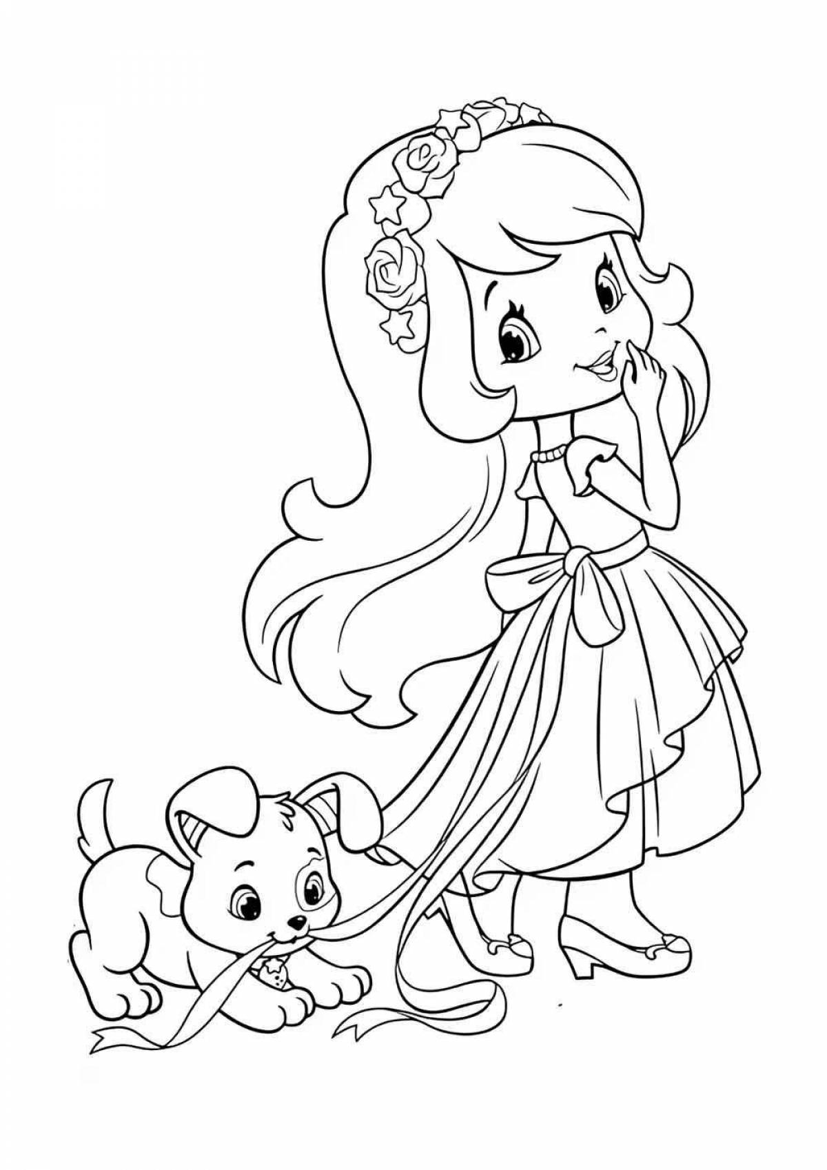 Элегантная раскраска принцесса с собакой