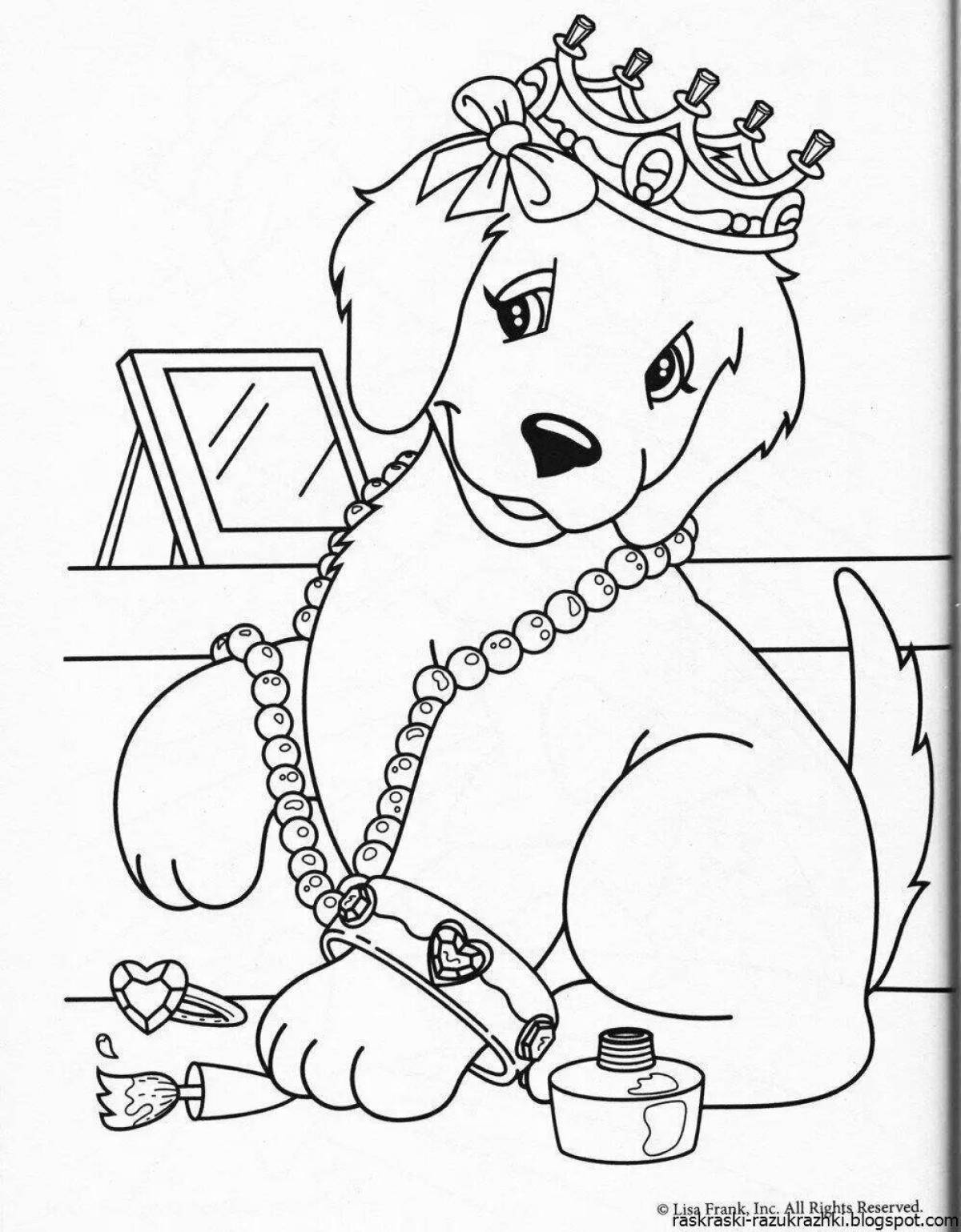 Joyful coloring princess with a dog