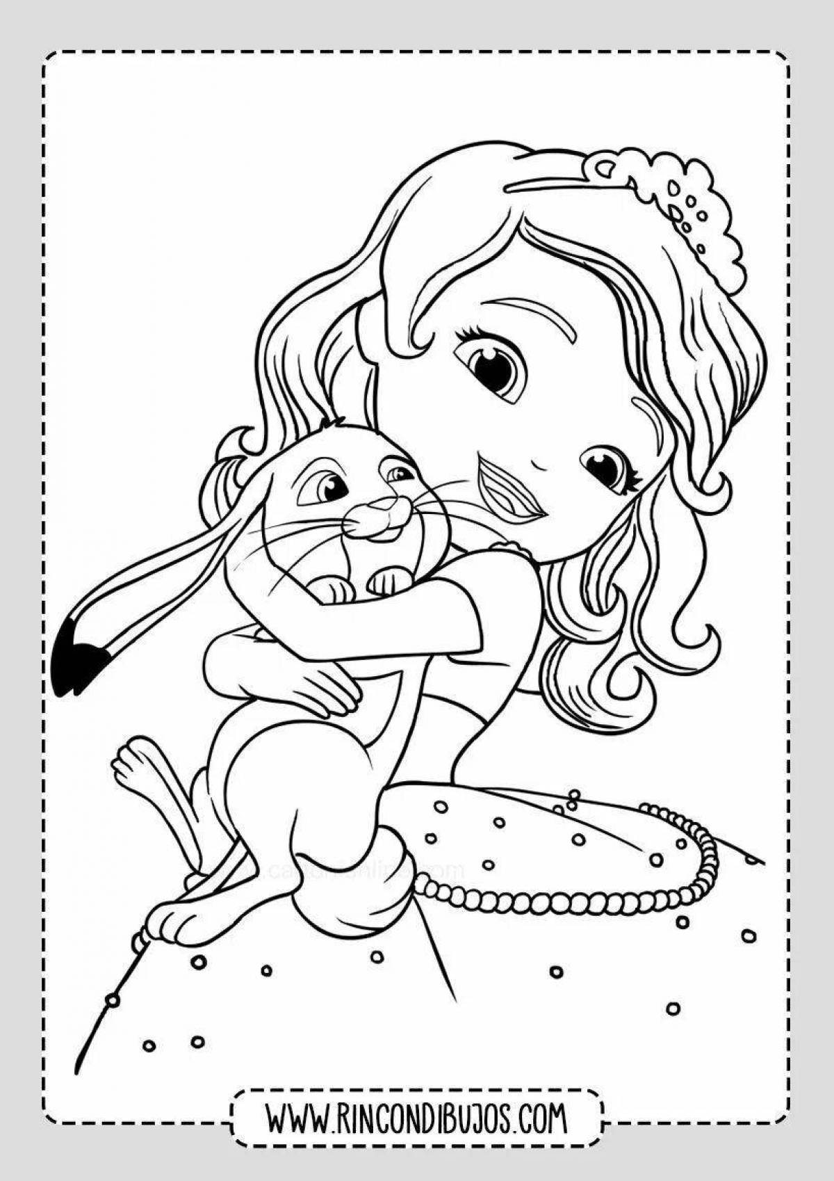 Fun coloring princess with a dog
