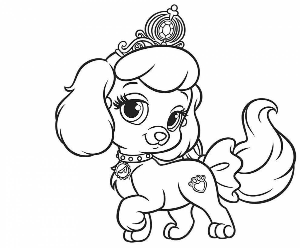Яркая раскраска принцесса с собакой