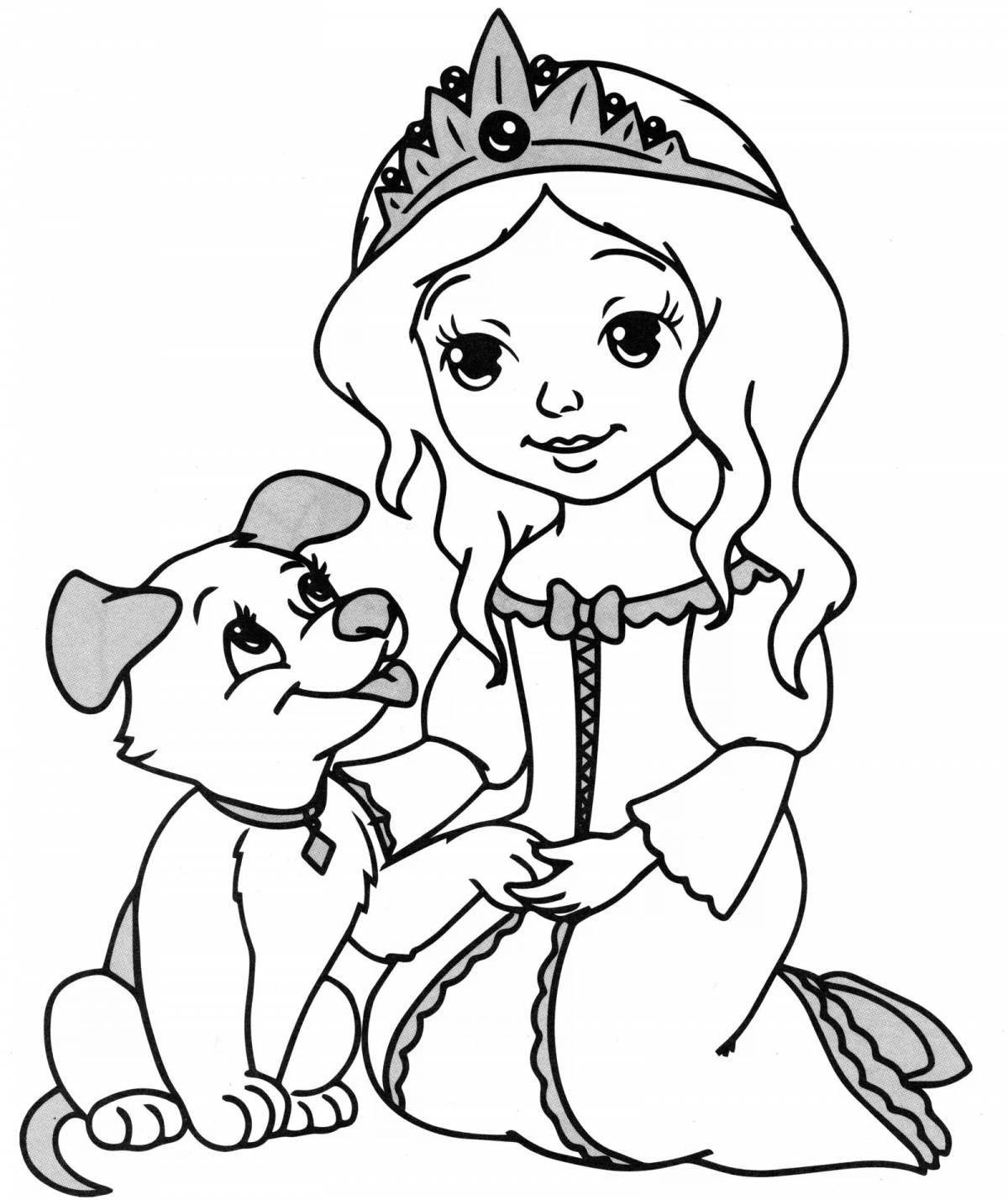 Причудливая раскраска принцесса с собакой