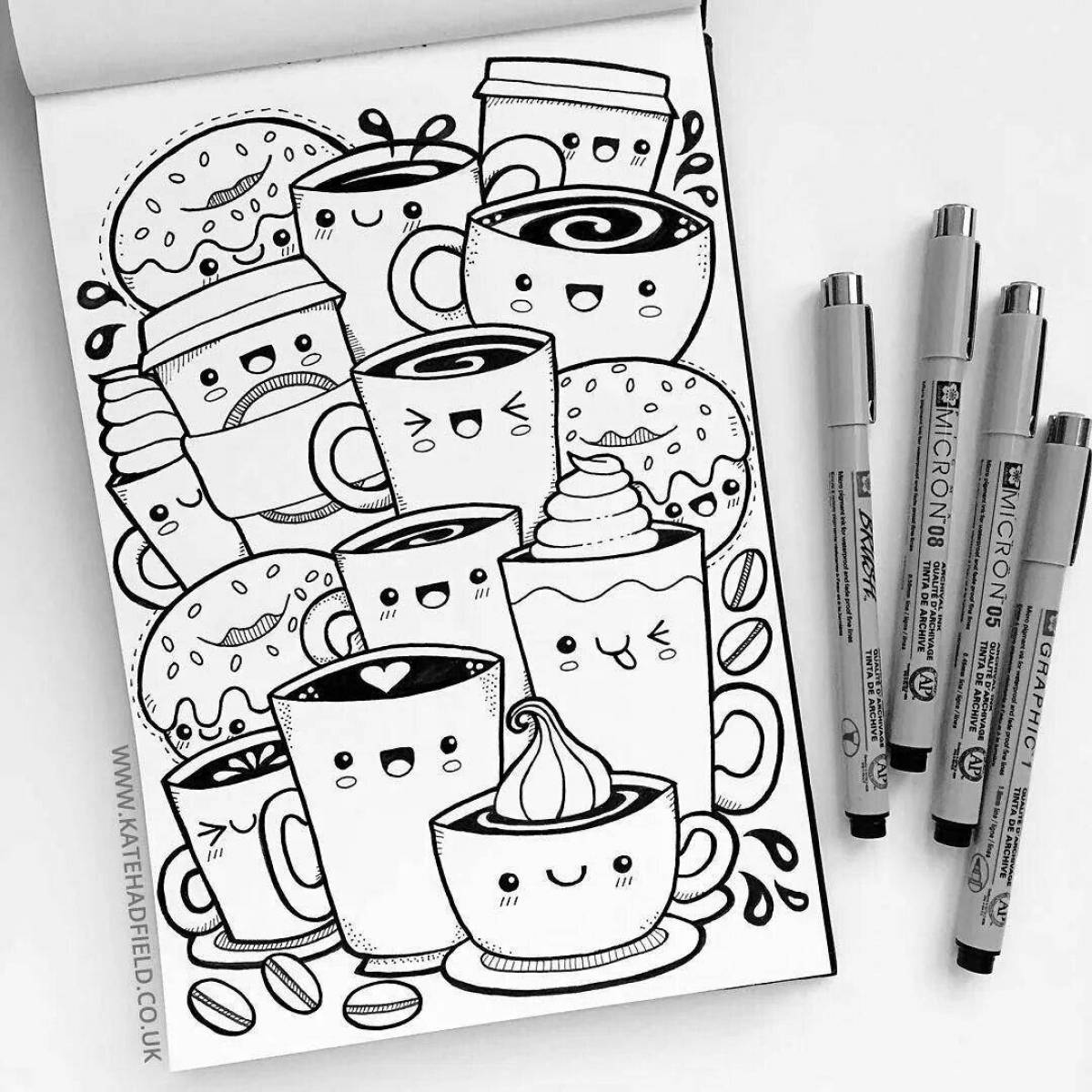 Creative sketchbook coloring book with markers
