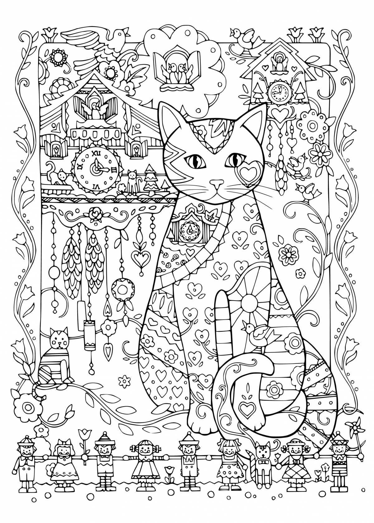 Colorful cat coloring page