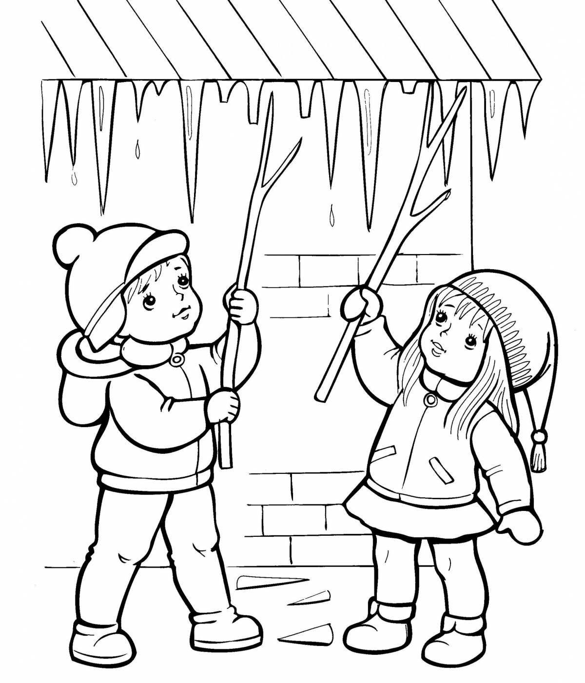 Colouring funny winter safety rules