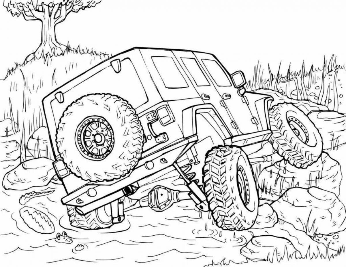 Coloring book rugged SUVs for boys