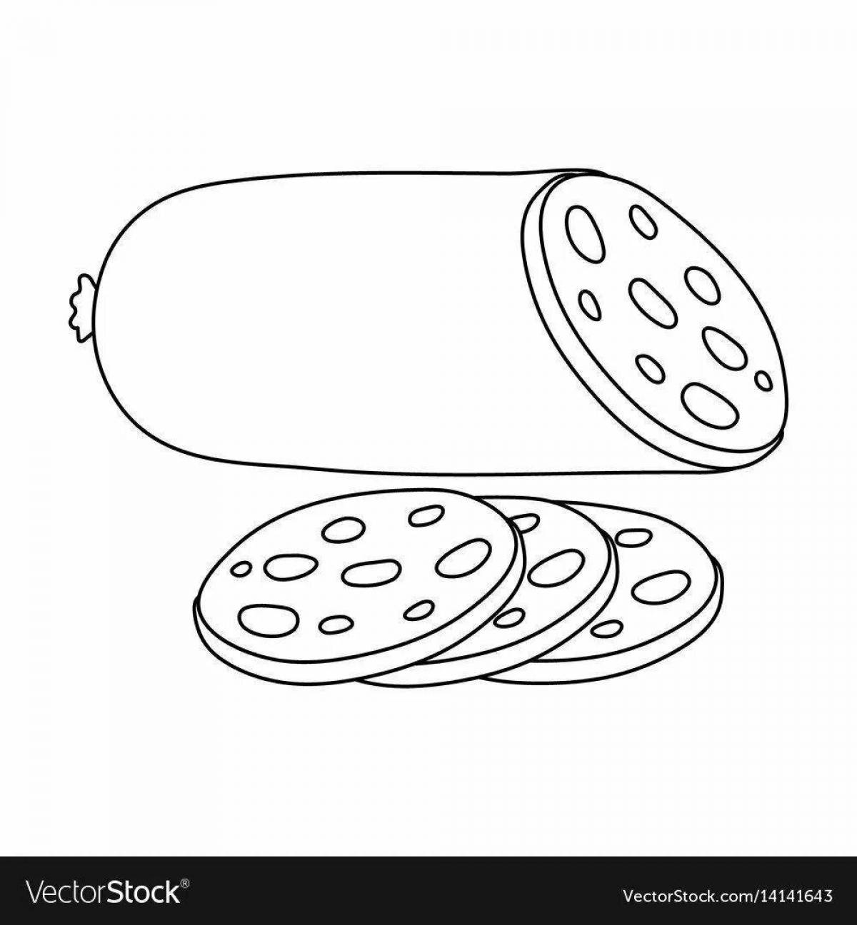 Colourful sausage coloring page for kids