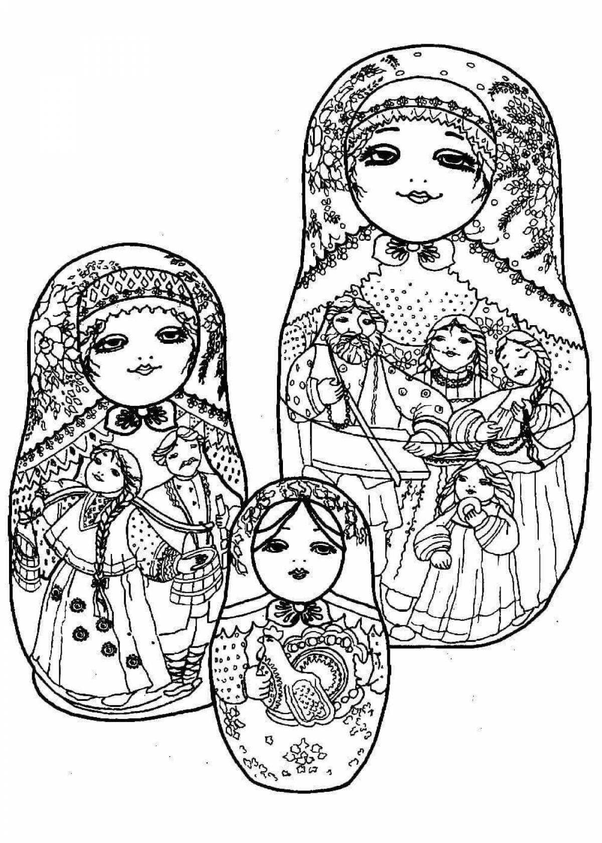 Colorful matryoshka by numbers coloring