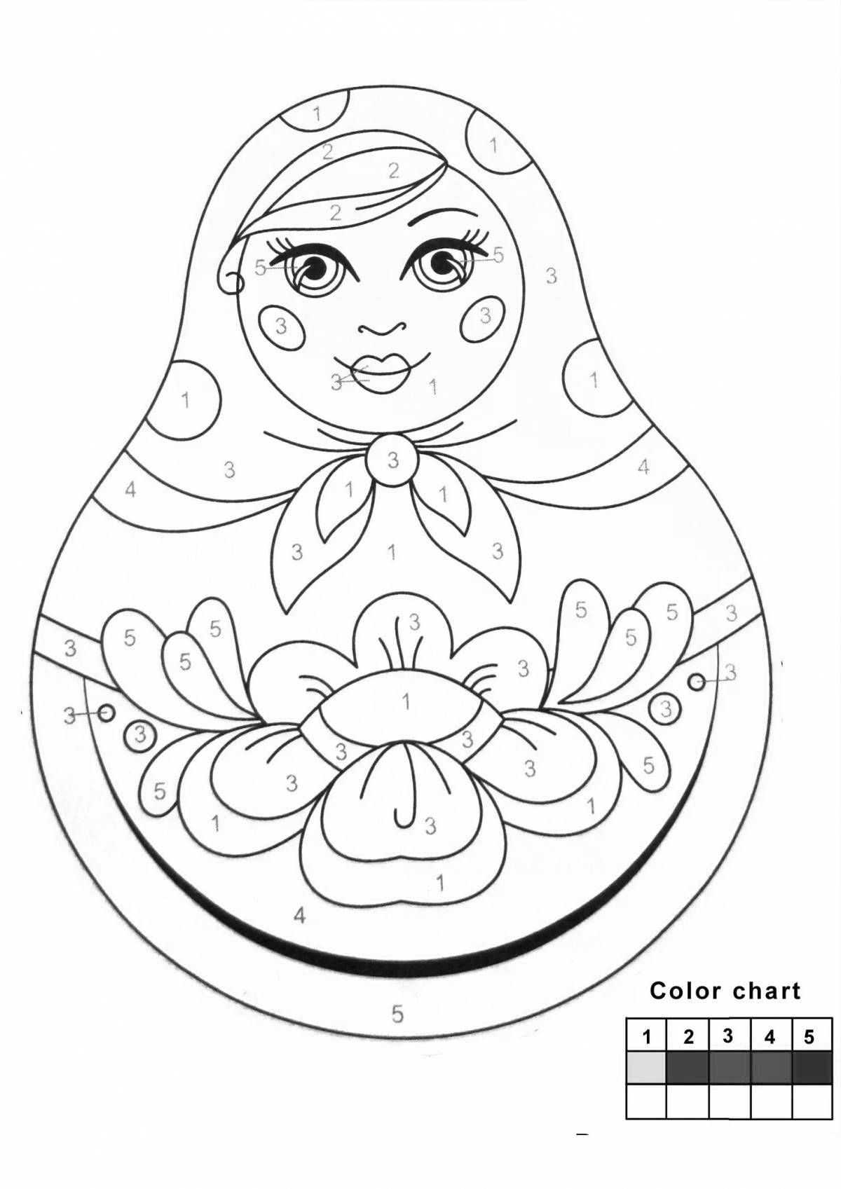 Amazing nesting dolls coloring by numbers
