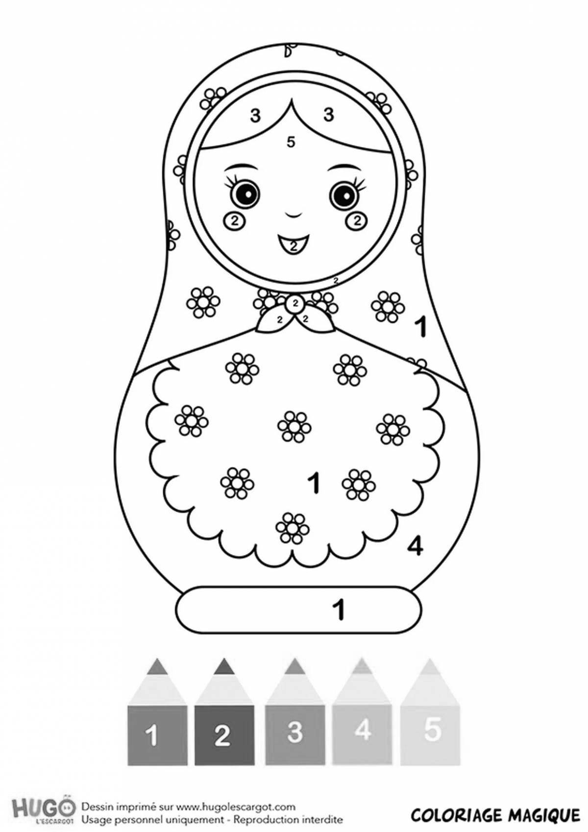 Coloring exquisite matryoshka by numbers