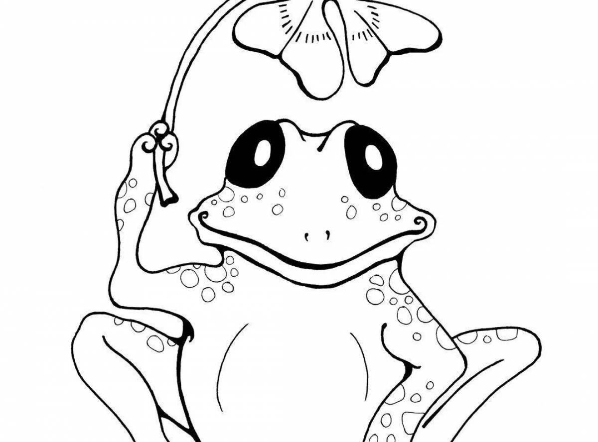 Раскраска веселая кавайная лягушка