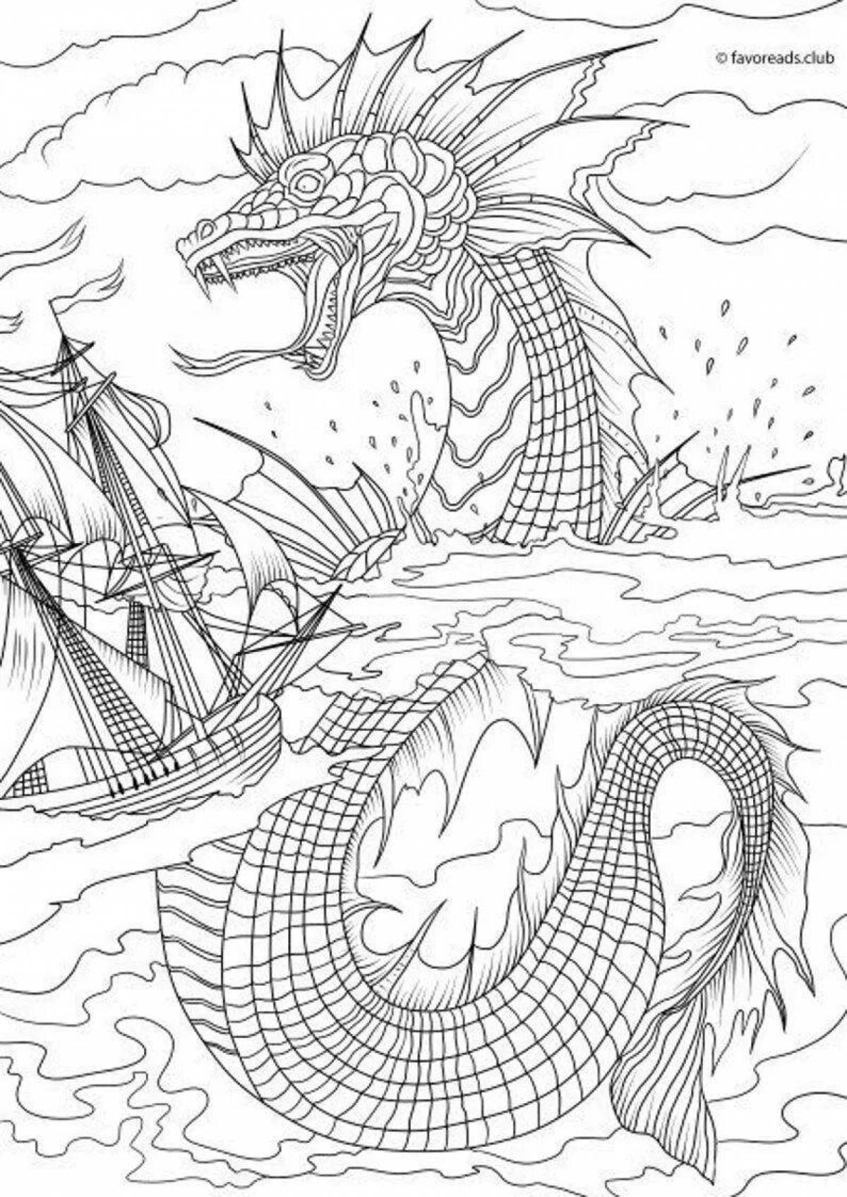 Coloring book gorgeous sea monster bloop