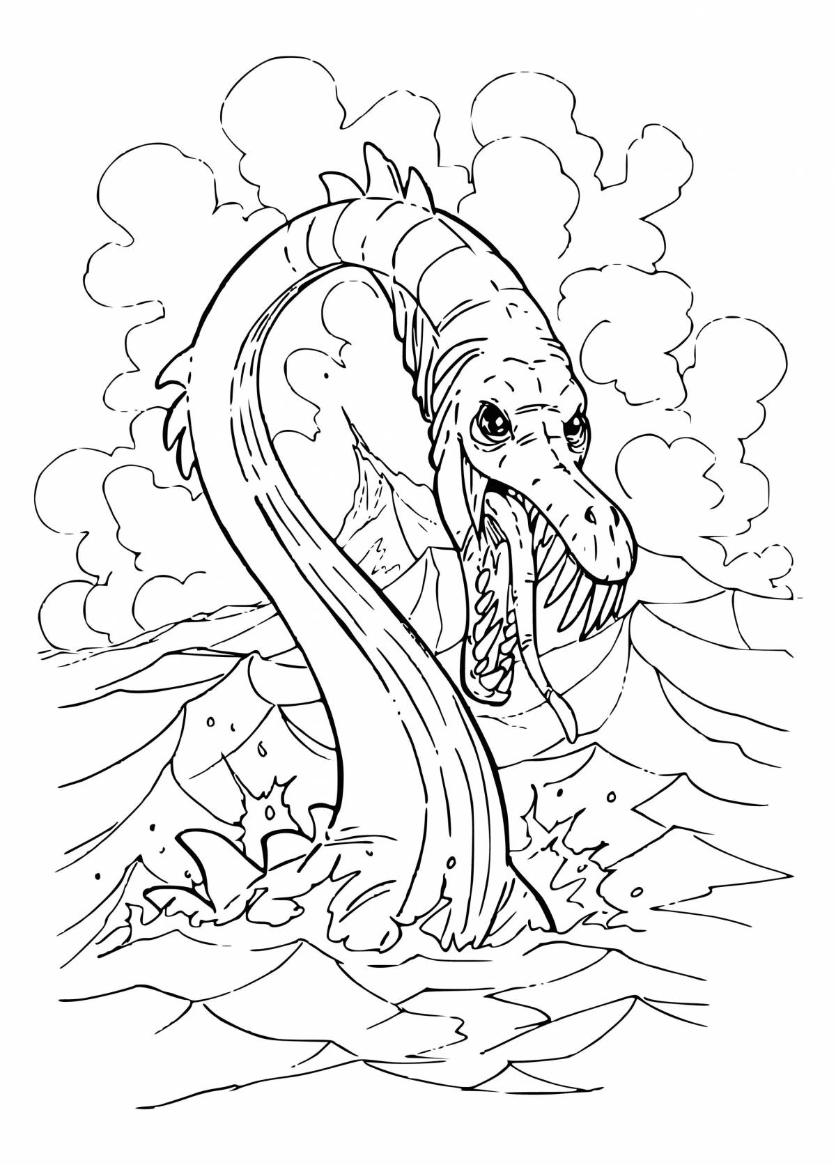 Joyous bloop sea monster coloring page