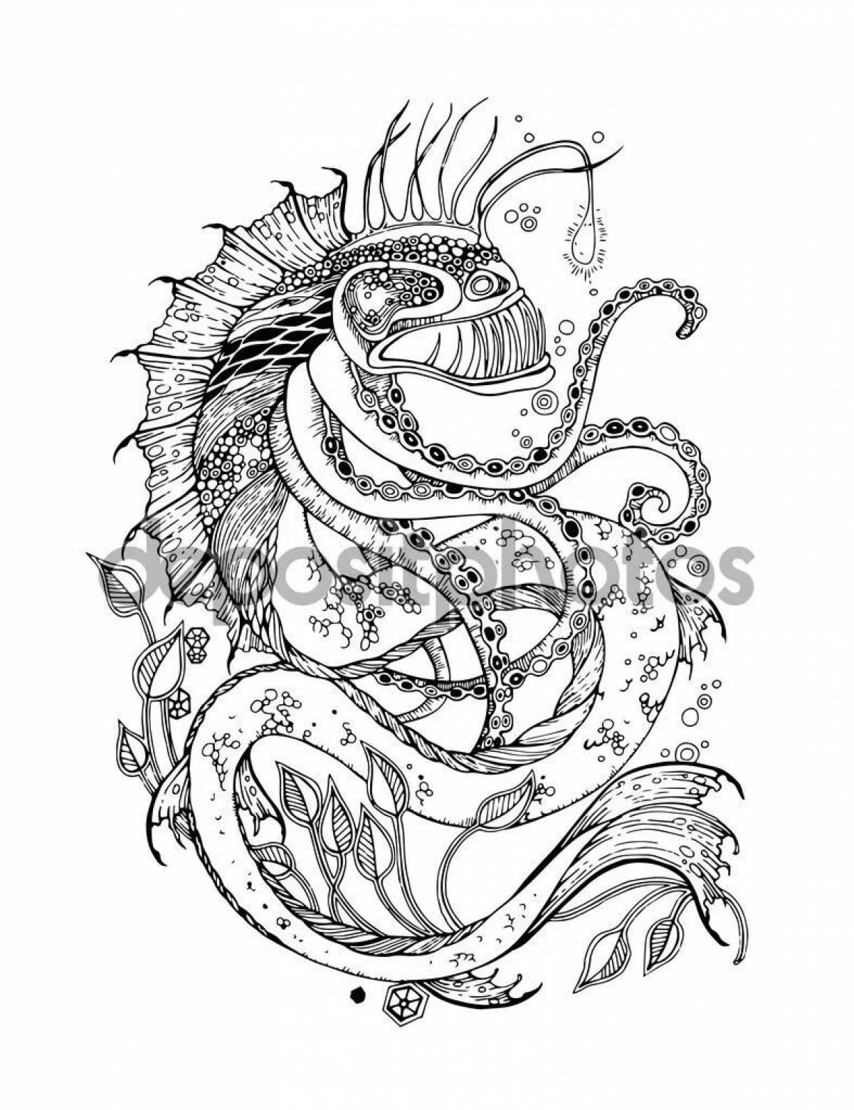 Splendid bloop sea monster coloring page