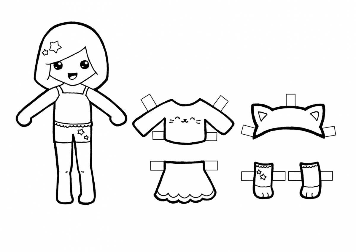 Cute paper doll coloring page