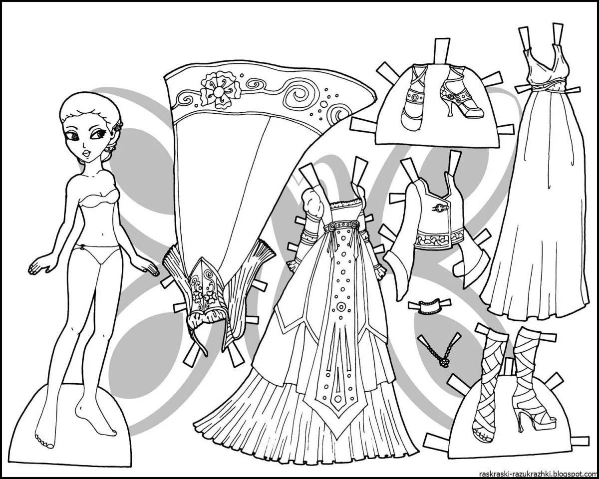 Cute coloring paper doll