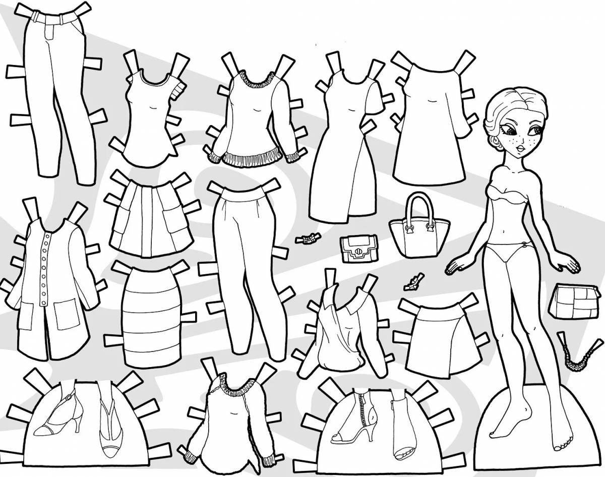 Colorful adventure paper doll coloring book