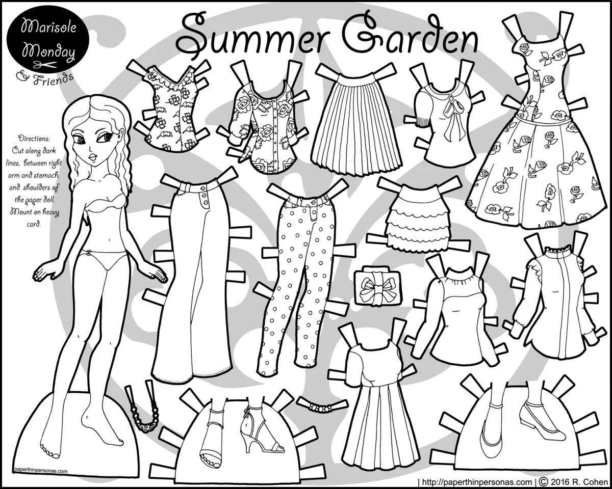 Wonderland paper doll coloring page
