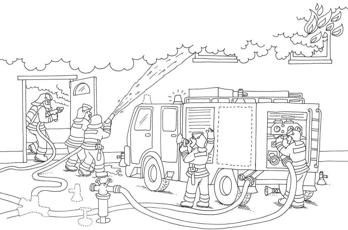 Веселая раскраска пожарного для детей