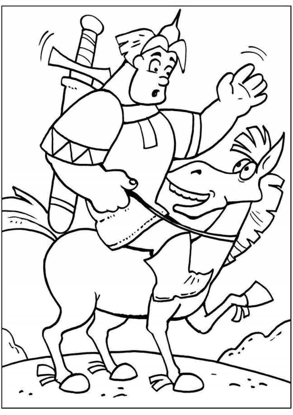Courageous hero coloring book on horseback