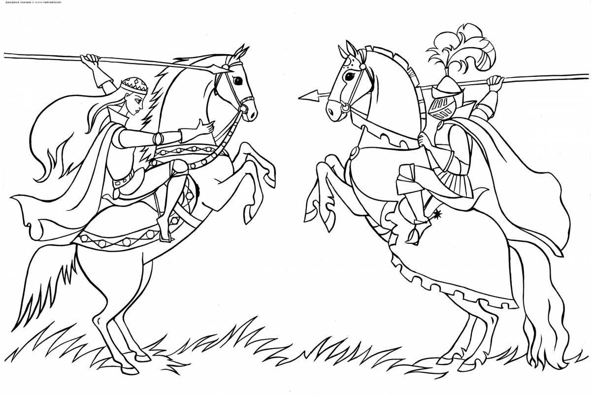 Heroic coloring hero on horseback