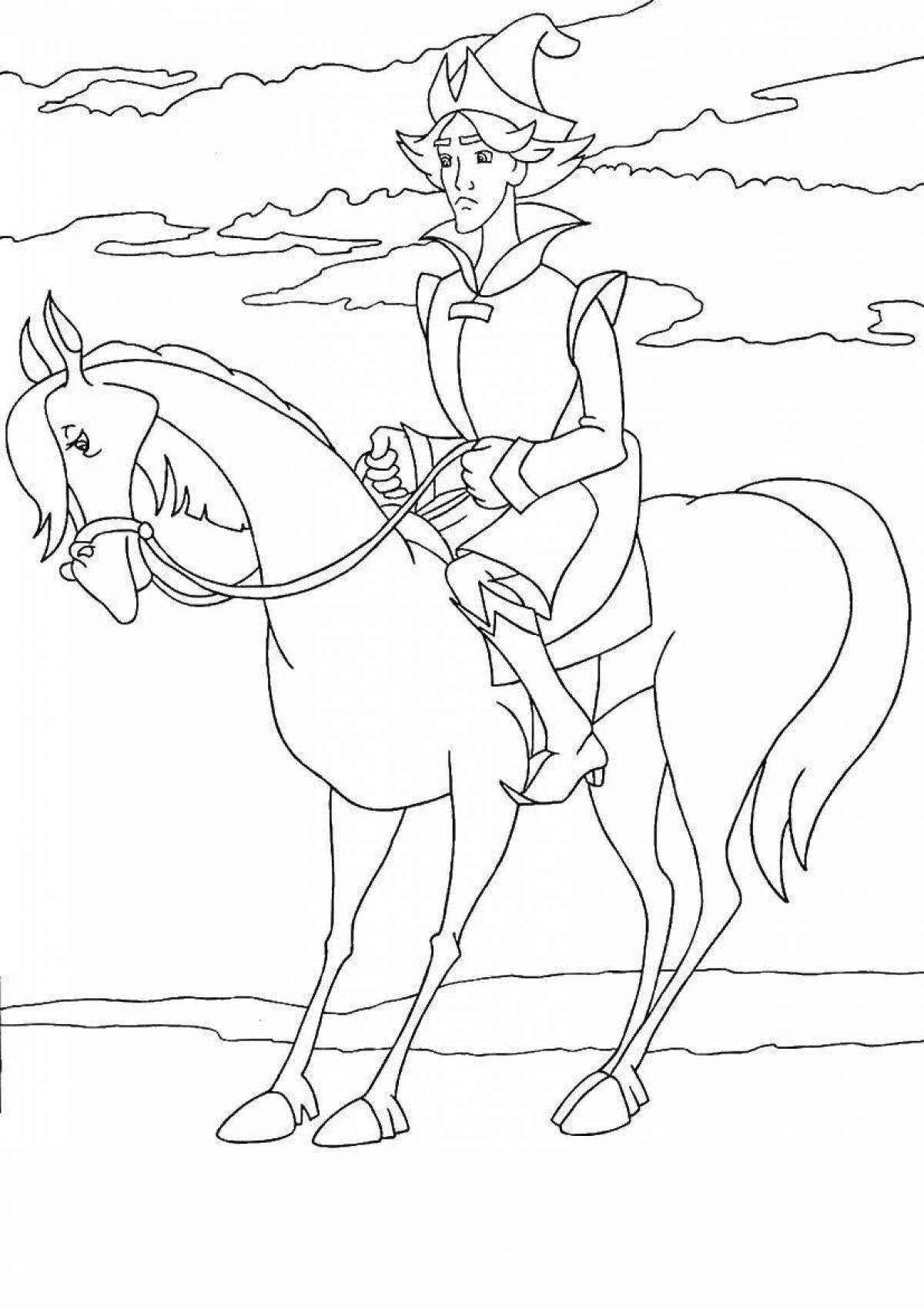 Великолепный герой раскраски верхом на лошади