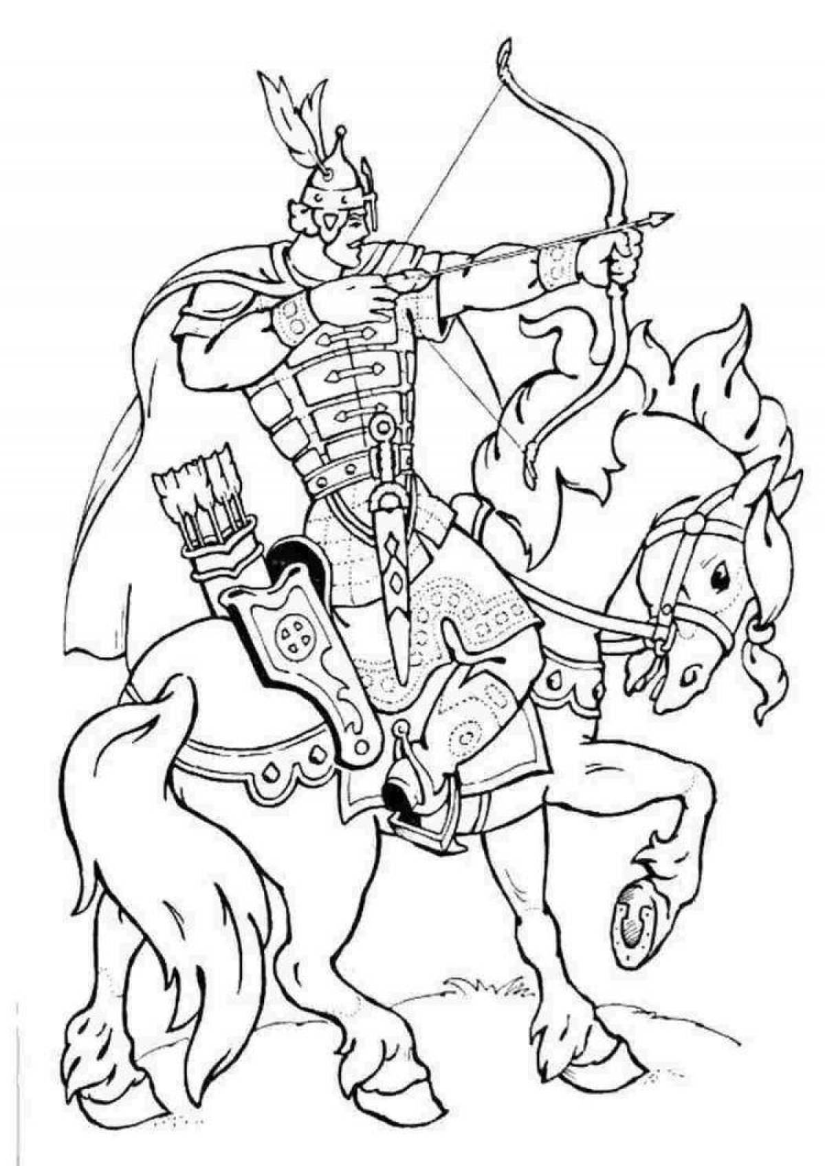 Галантный герой раскраски верхом на лошади